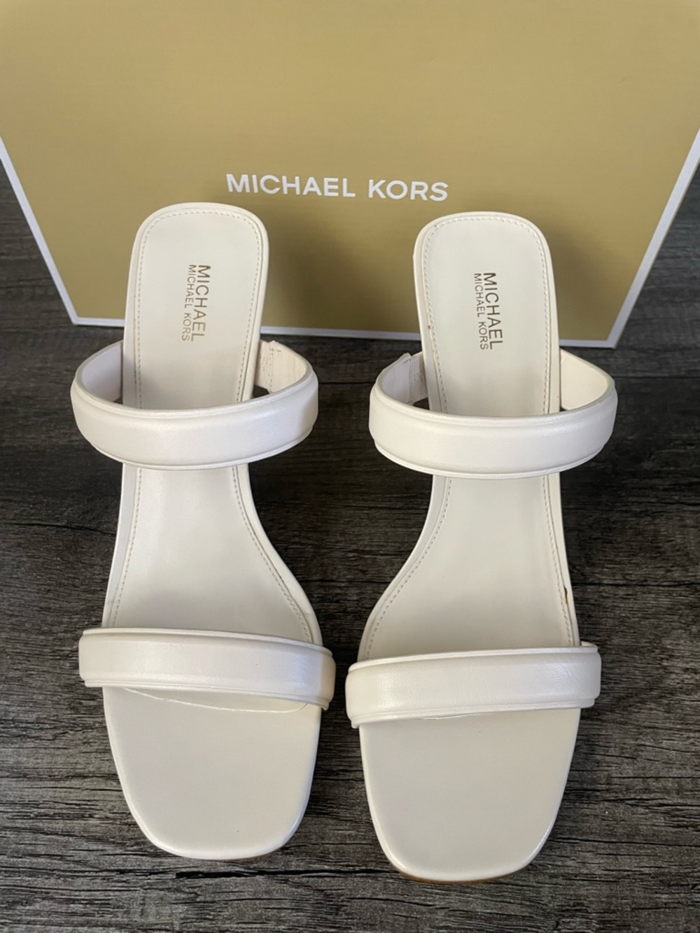 Michael Kors White Double-Strap Block Heel Sandals - Picture 4 of 5